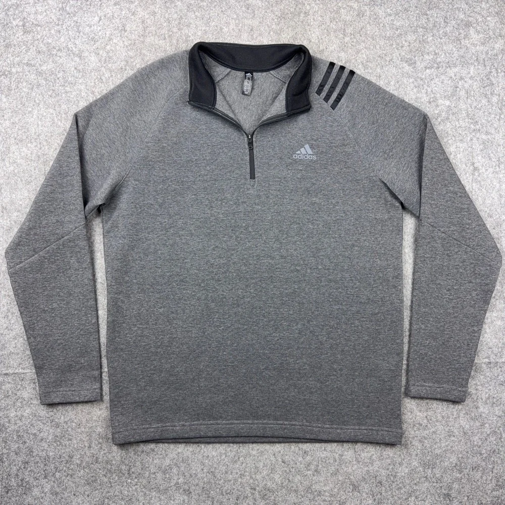 Adidas Golf Pullover Mens Medium Gray 1/4 Zip Fleece Lined Athletic Performance